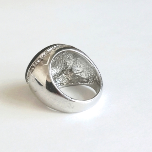 Vintage Onyx Cabochon & Rhinestone Art Deco Ring Size 7 - Picture 7 of 16